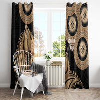 Black Bula Fiji Window Curtain Fijian Dance Fan Tapa Cloth Pattern LT14 - Polynesian Pride