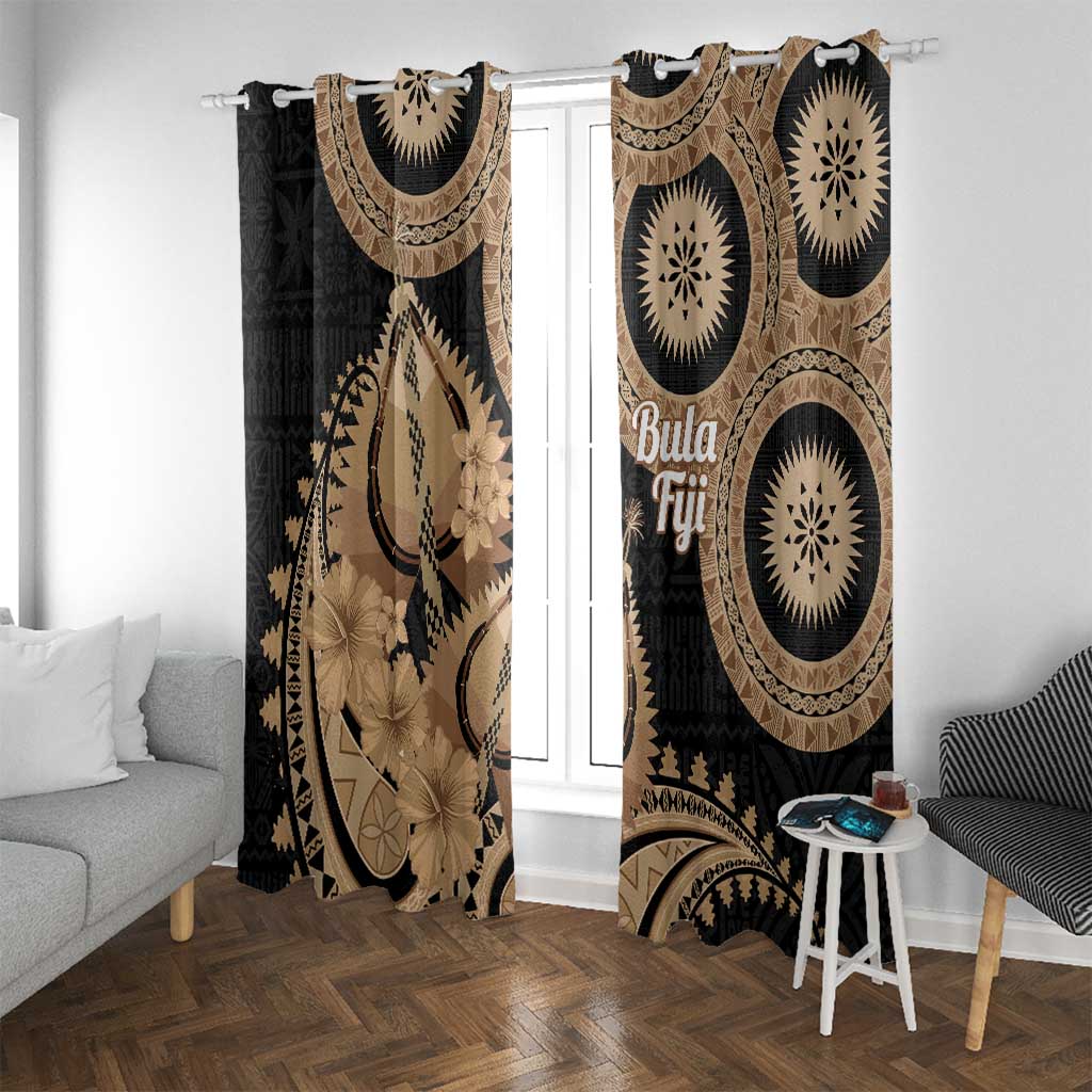 Black Bula Fiji Window Curtain Fijian Dance Fan Tapa Cloth Pattern LT14 With Grommets Black - Polynesian Pride