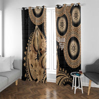 Black Bula Fiji Window Curtain Fijian Dance Fan Tapa Cloth Pattern LT14 With Grommets Black - Polynesian Pride