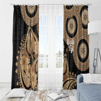 Black Bula Fiji Window Curtain Fijian Dance Fan Tapa Cloth Pattern LT14 - Polynesian Pride