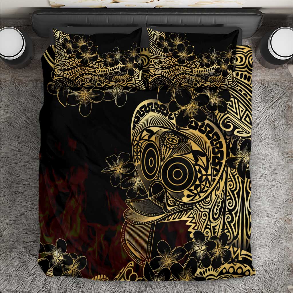 Frangipani Festival Rabaul Bedding Set PNG Tribal Baining Mask Tattoo LT14 Black - Polynesian Pride