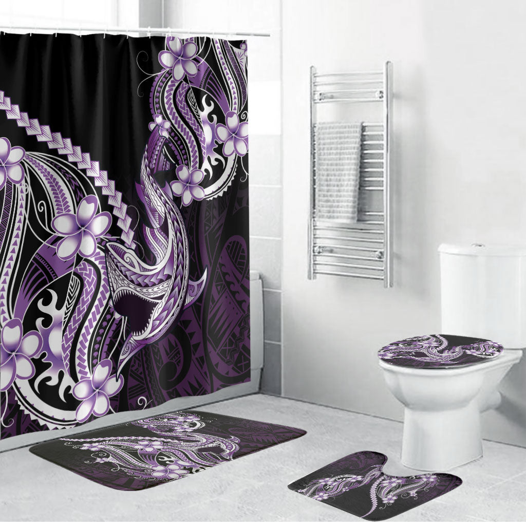 Purple Black Aloha Hawaii Bathroom Set Polynesian Shark Tattoo Plumeria LT14 Bathroom Set (4 pcs) Purple - Polynesian Pride