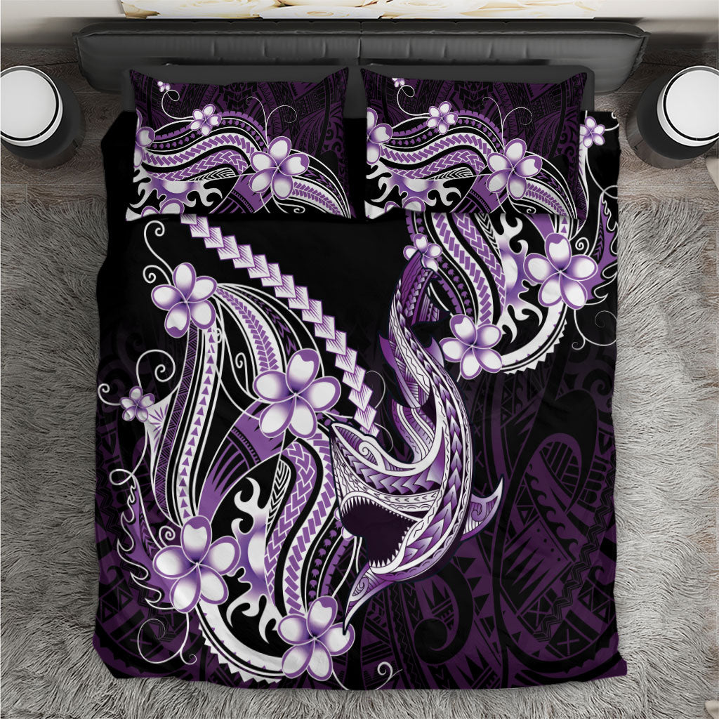 Purple Black Aloha Hawaii Bedding Set Polynesian Shark Tattoo Plumeria LT14 Purple - Polynesian Pride