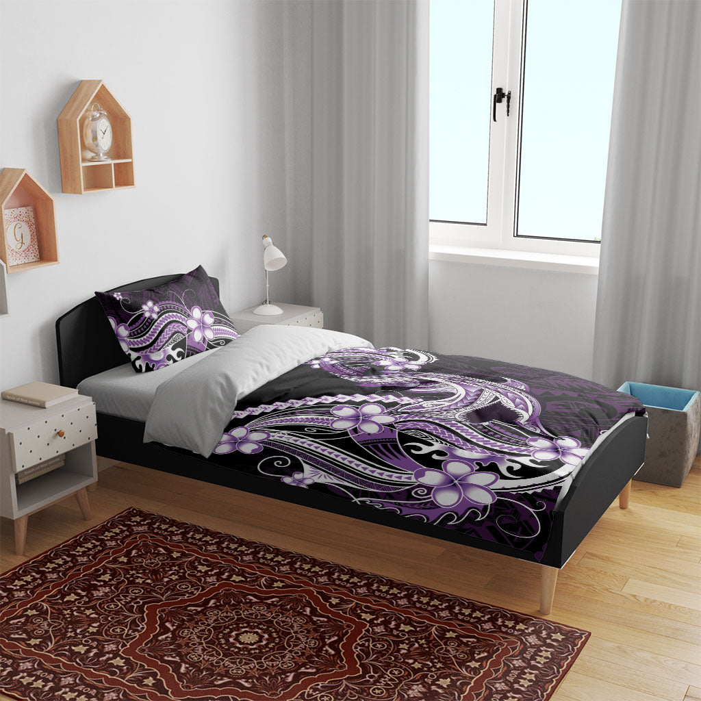 Purple Black Aloha Hawaii Bedding Set Polynesian Shark Tattoo Plumeria LT14 - Polynesian Pride