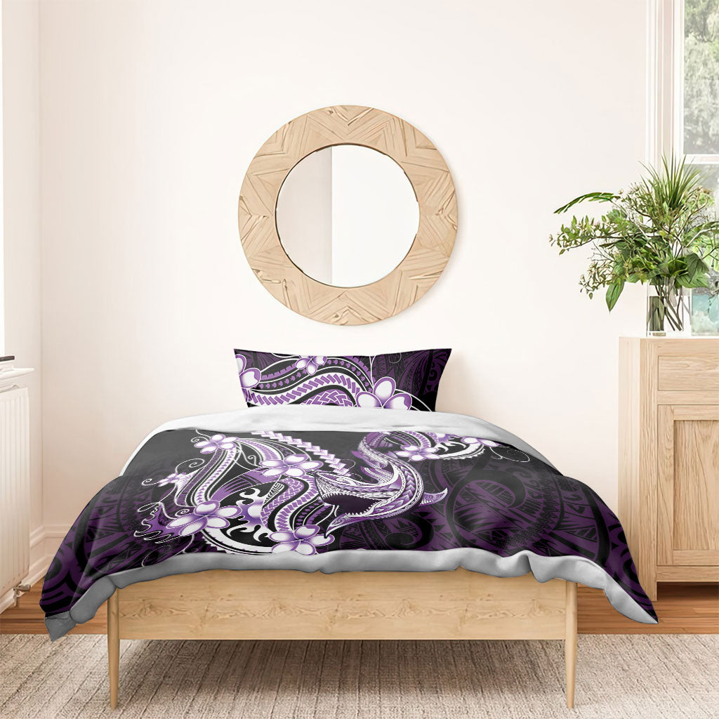 Purple Black Aloha Hawaii Bedding Set Polynesian Shark Tattoo Plumeria LT14 - Polynesian Pride
