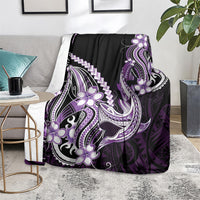 Purple Black Aloha Hawaii Blanket Polynesian Shark Tattoo Plumeria LT14 - Polynesian Pride