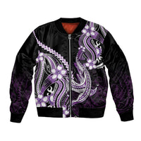 Purple Black Aloha Hawaii Bomber Jacket Polynesian Shark Tattoo Plumeria LT14 Unisex Purple - Polynesian Pride