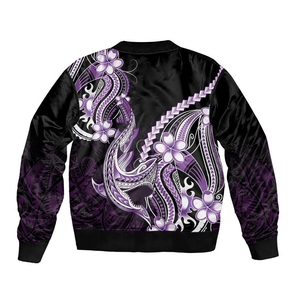 Purple Black Aloha Hawaii Bomber Jacket Polynesian Shark Tattoo Plumeria LT14 - Polynesian Pride