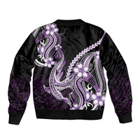 Purple Black Aloha Hawaii Bomber Jacket Polynesian Shark Tattoo Plumeria LT14 - Polynesian Pride