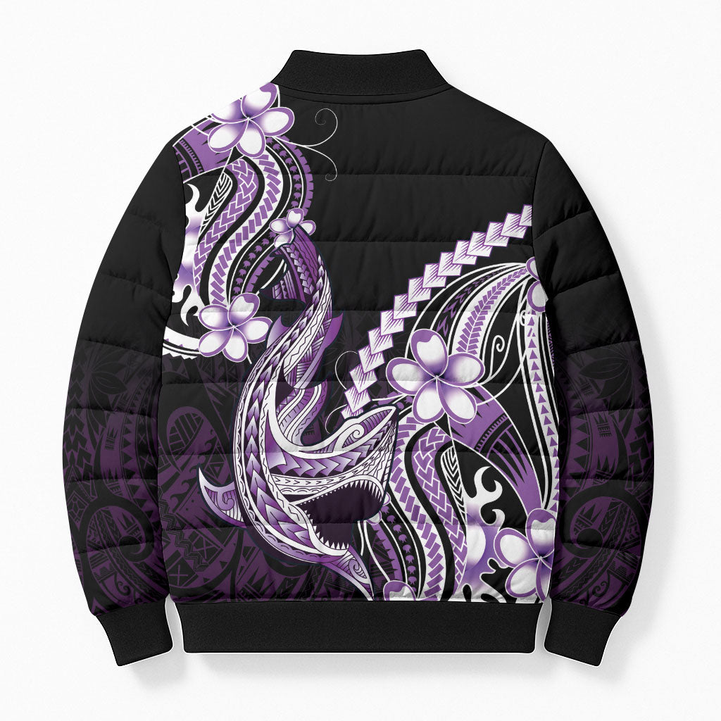 Purple Black Aloha Hawaii Bomber Puffer Jacket Polynesian Shark Tattoo Plumeria LT14 - Polynesian Pride