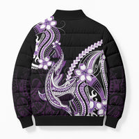 Purple Black Aloha Hawaii Bomber Puffer Jacket Polynesian Shark Tattoo Plumeria LT14 - Polynesian Pride