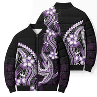 Purple Black Aloha Hawaii Bomber Puffer Jacket Polynesian Shark Tattoo Plumeria LT14 - Polynesian Pride