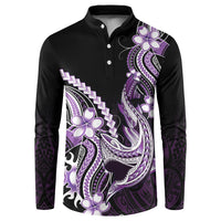 Purple Black Aloha Hawaii Button Sweatshirt Polynesian Shark Tattoo Plumeria LT14 Purple - Polynesian Pride