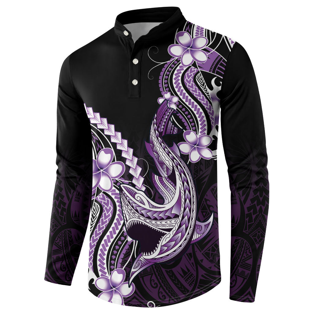 Purple Black Aloha Hawaii Button Sweatshirt Polynesian Shark Tattoo Plumeria LT14 - Polynesian Pride