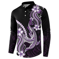 Purple Black Aloha Hawaii Button Sweatshirt Polynesian Shark Tattoo Plumeria LT14 - Polynesian Pride
