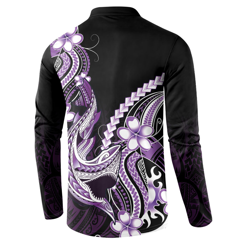 Purple Black Aloha Hawaii Button Sweatshirt Polynesian Shark Tattoo Plumeria LT14 - Polynesian Pride