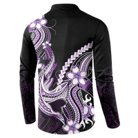 Purple Black Aloha Hawaii Button Sweatshirt Polynesian Shark Tattoo Plumeria LT14 - Polynesian Pride