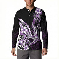 Purple Black Aloha Hawaii Button Sweatshirt Polynesian Shark Tattoo Plumeria LT14 - Polynesian Pride