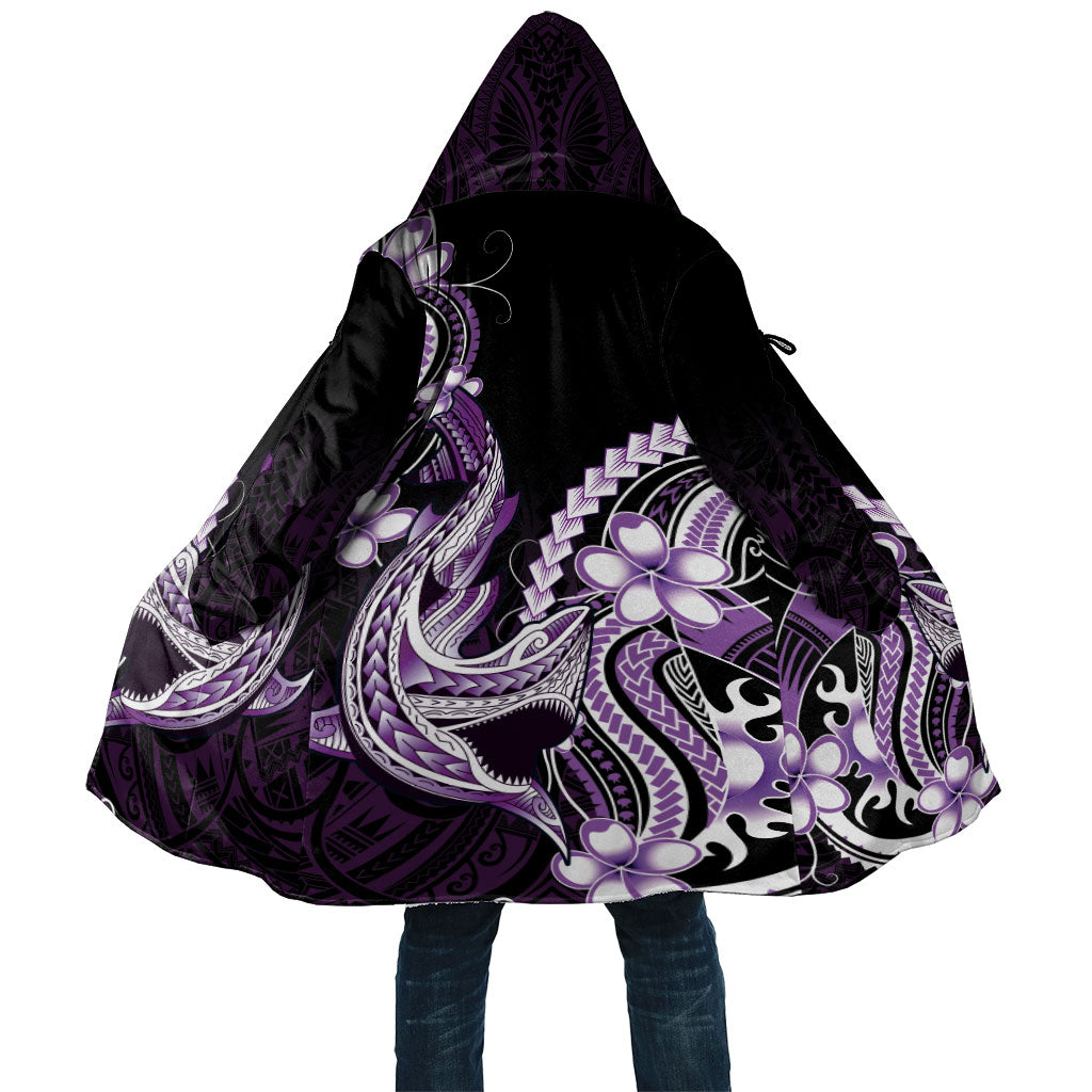 Purple Black Aloha Hawaii Cloak Polynesian Shark Tattoo Plumeria LT14 Unisex Purple - Polynesian Pride