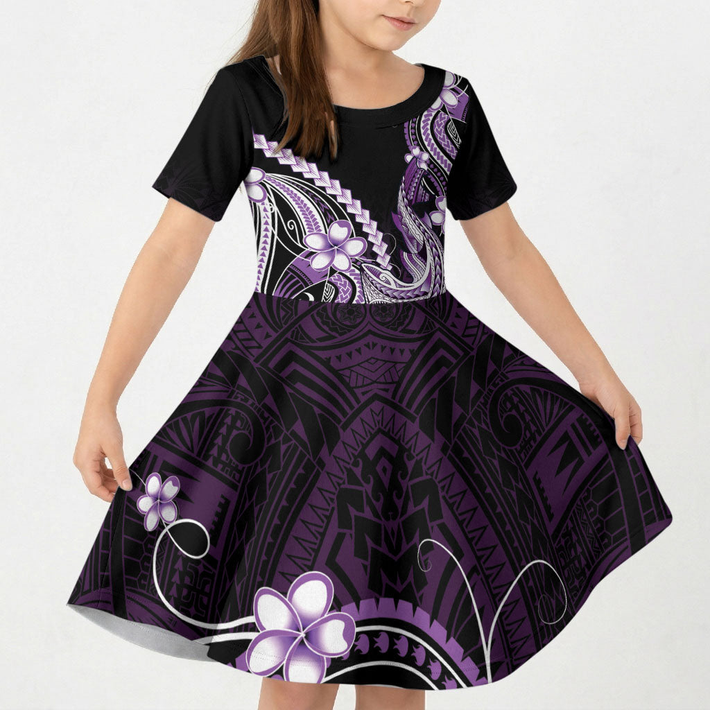 Purple Black Aloha Hawaii Kid Short Sleeve Dress Polynesian Shark Tattoo Plumeria LT14 KID Purple - Polynesian Pride