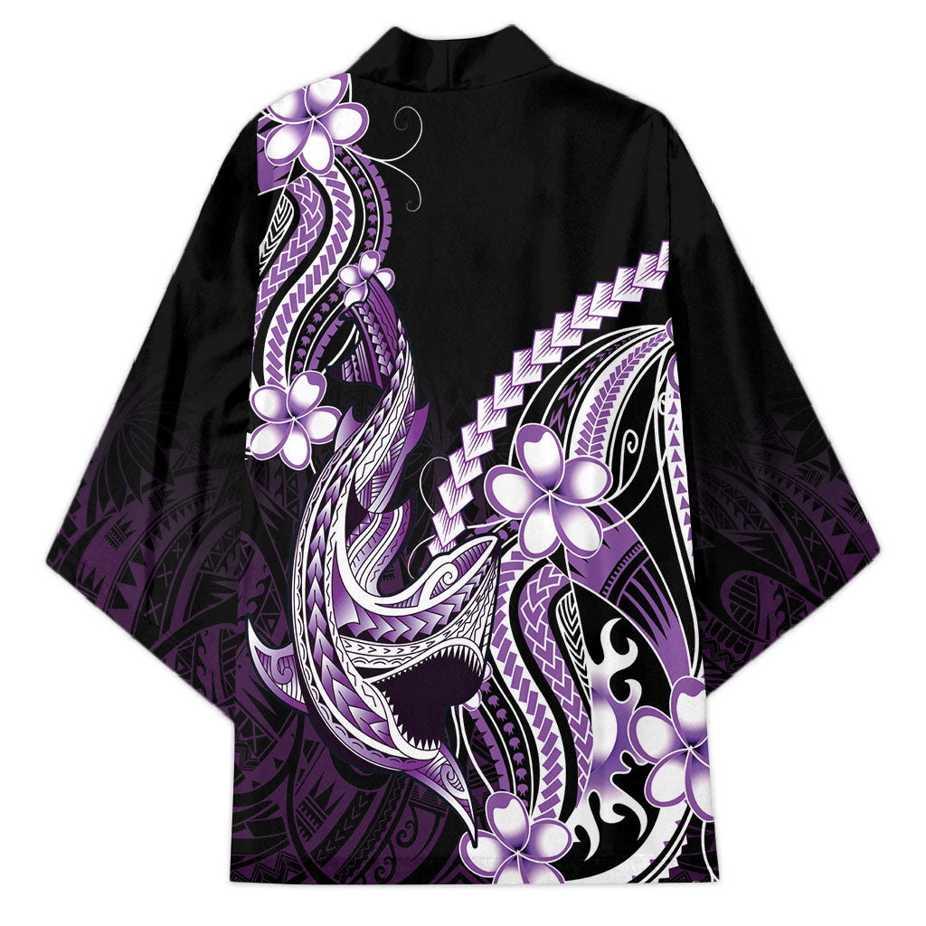 Purple Black Aloha Hawaii Kimono Polynesian Shark Tattoo Plumeria LT14 - Polynesian Pride
