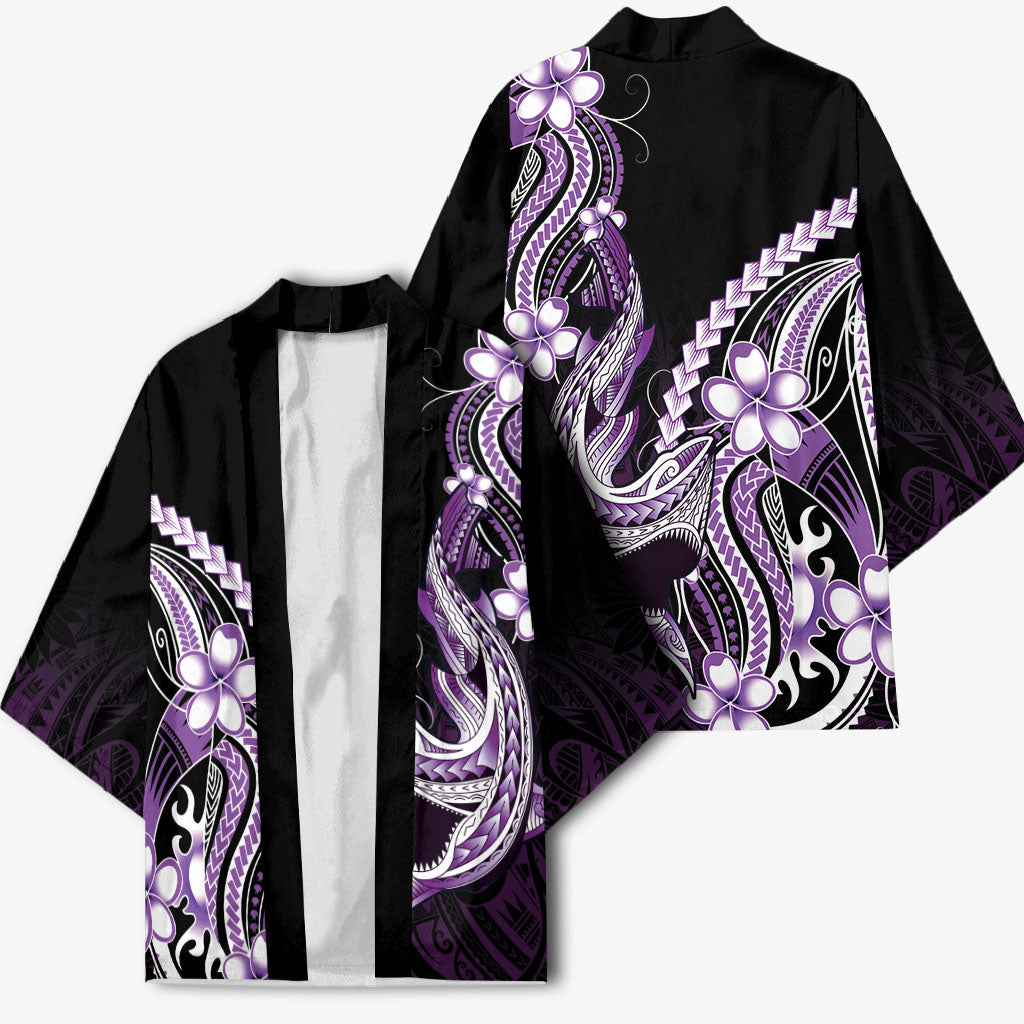 Purple Black Aloha Hawaii Kimono Polynesian Shark Tattoo Plumeria LT14 - Polynesian Pride