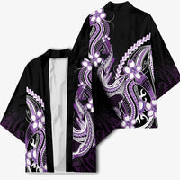 Purple Black Aloha Hawaii Kimono Polynesian Shark Tattoo Plumeria LT14 - Polynesian Pride