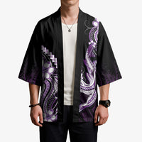 Purple Black Aloha Hawaii Kimono Polynesian Shark Tattoo Plumeria LT14 - Polynesian Pride