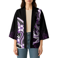 Purple Black Aloha Hawaii Kimono Polynesian Shark Tattoo Plumeria LT14 - Polynesian Pride
