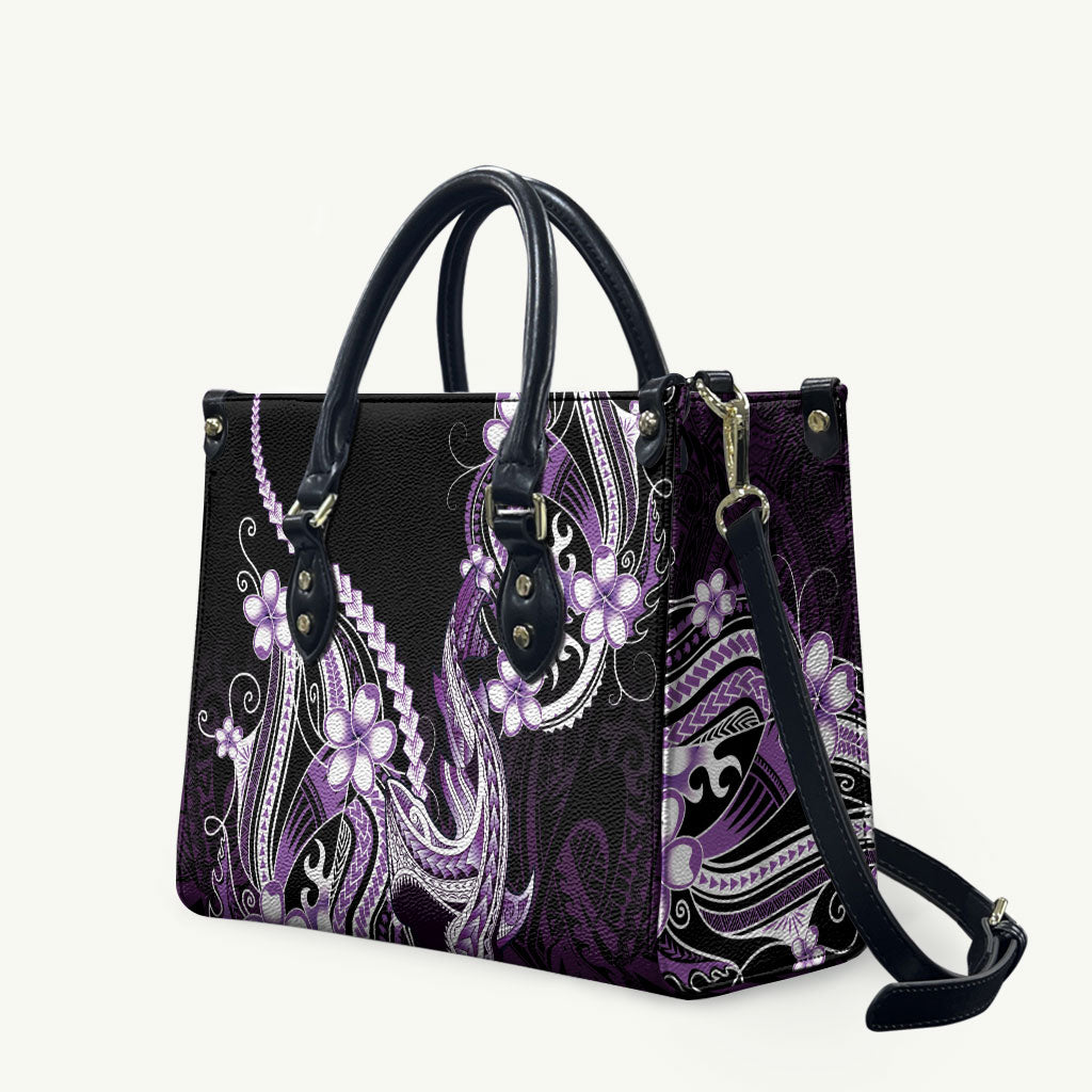 Purple Black Aloha Hawaii Leather Bag Polynesian Shark Tattoo Plumeria LT14 Purple - Polynesian Pride