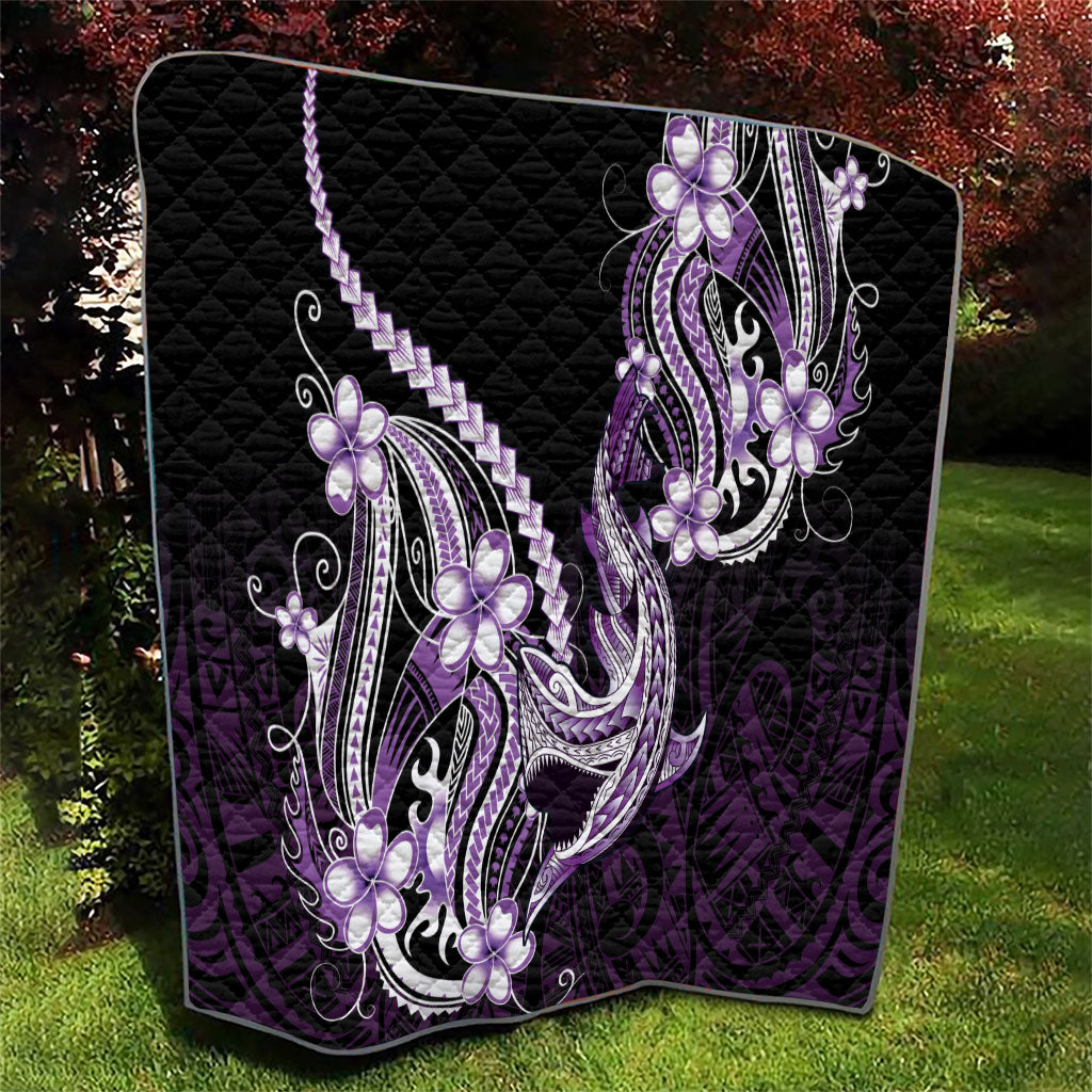 Purple Black Aloha Hawaii Quilt Polynesian Shark Tattoo Plumeria LT14 - Polynesian Pride