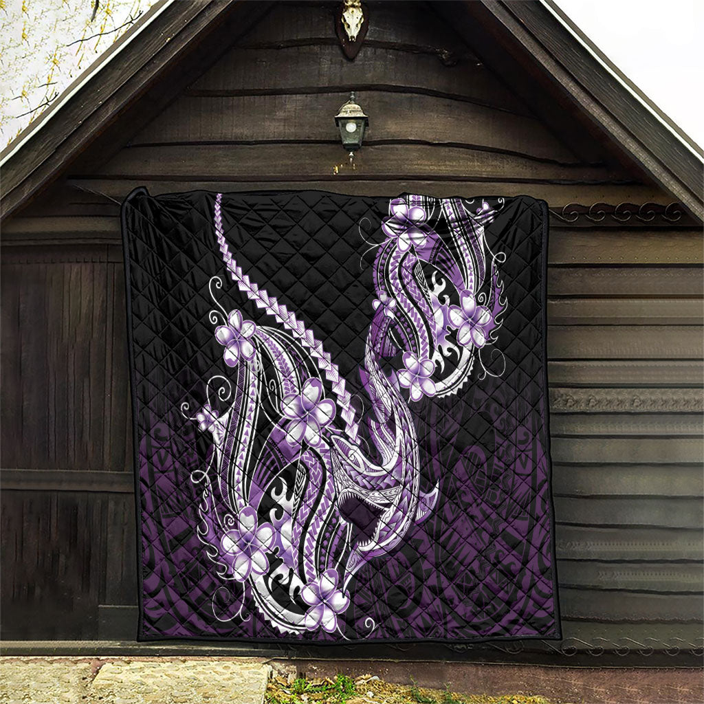 Purple Black Aloha Hawaii Quilt Polynesian Shark Tattoo Plumeria LT14 - Polynesian Pride