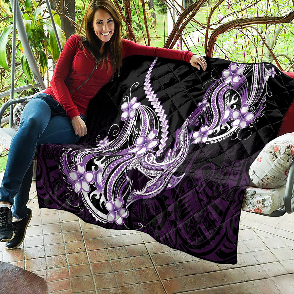 Purple Black Aloha Hawaii Quilt Polynesian Shark Tattoo Plumeria LT14 - Polynesian Pride