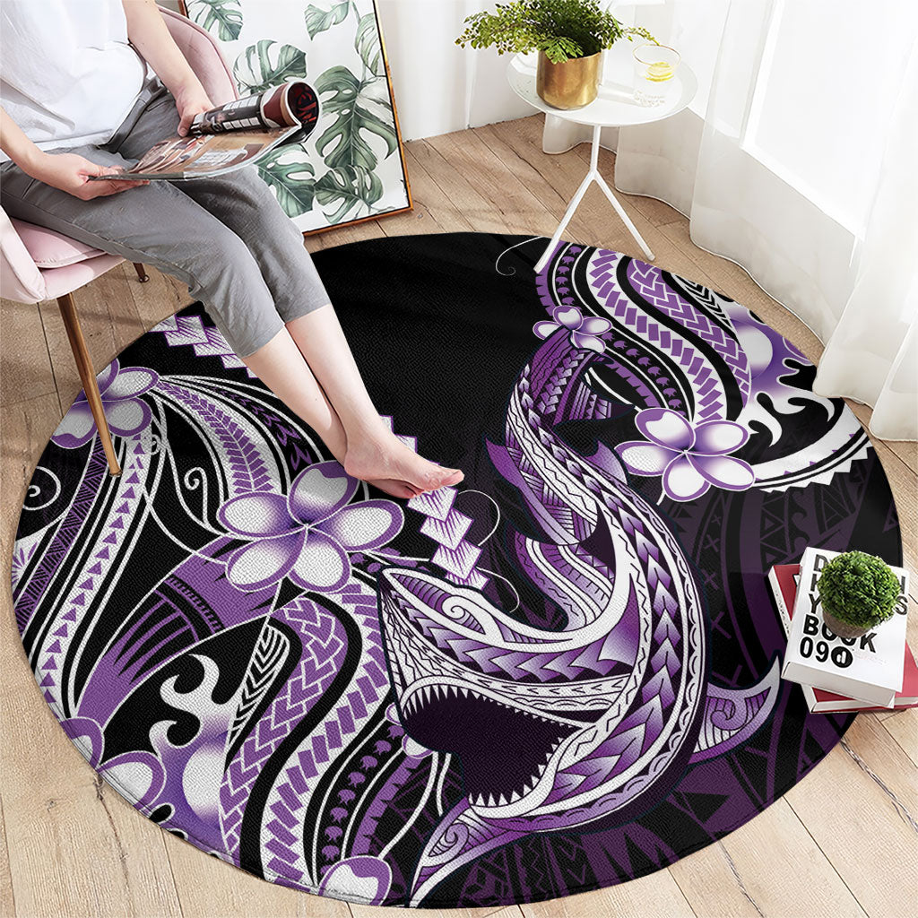 Purple Black Aloha Hawaii Round Carpet Polynesian Shark Tattoo Plumeria LT14 - Polynesian Pride