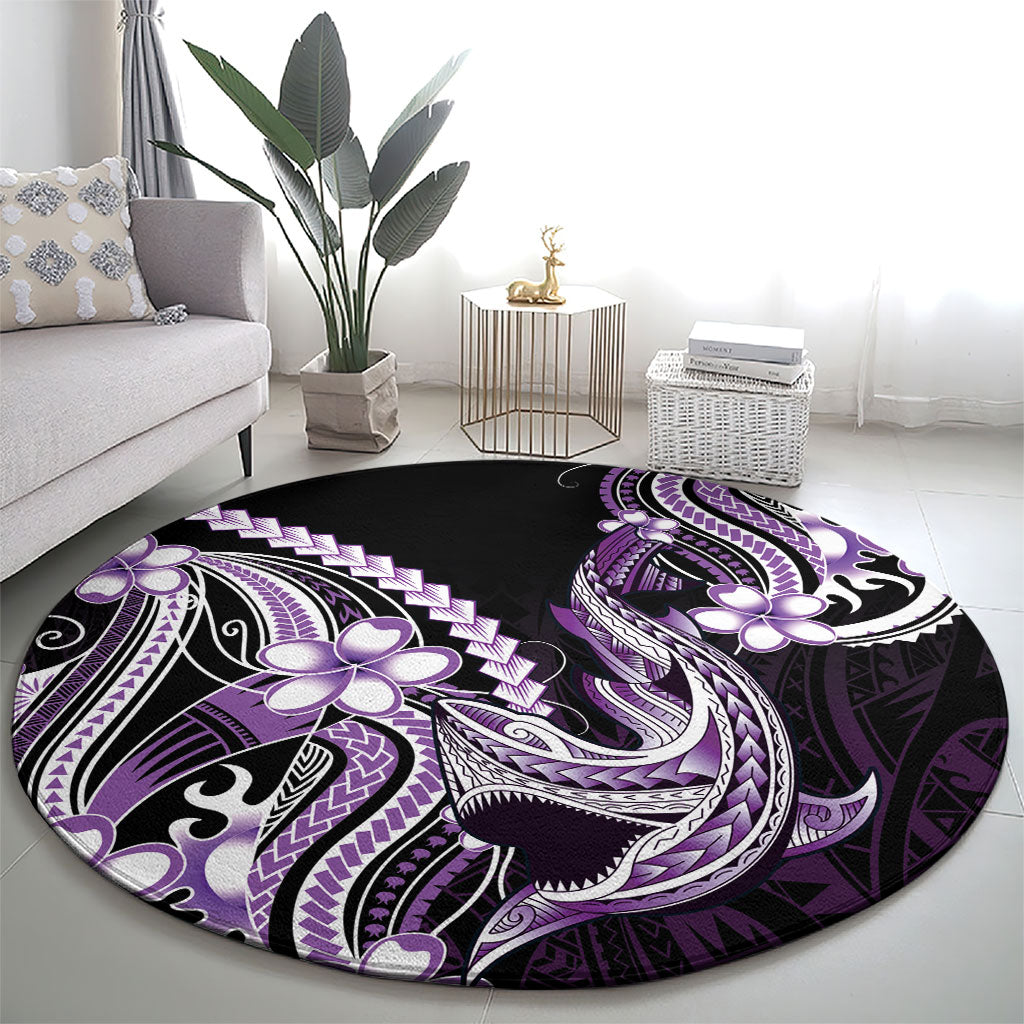 Purple Black Aloha Hawaii Round Carpet Polynesian Shark Tattoo Plumeria LT14 - Polynesian Pride