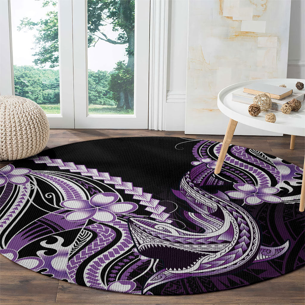 Purple Black Aloha Hawaii Round Carpet Polynesian Shark Tattoo Plumeria LT14 - Polynesian Pride