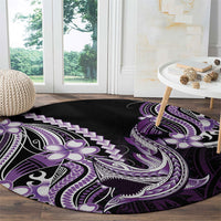 Purple Black Aloha Hawaii Round Carpet Polynesian Shark Tattoo Plumeria LT14 - Polynesian Pride