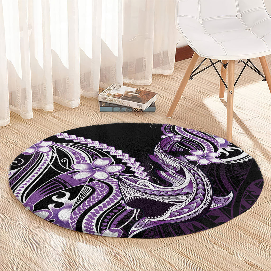Purple Black Aloha Hawaii Round Carpet Polynesian Shark Tattoo Plumeria LT14 - Polynesian Pride