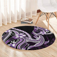 Purple Black Aloha Hawaii Round Carpet Polynesian Shark Tattoo Plumeria LT14 - Polynesian Pride