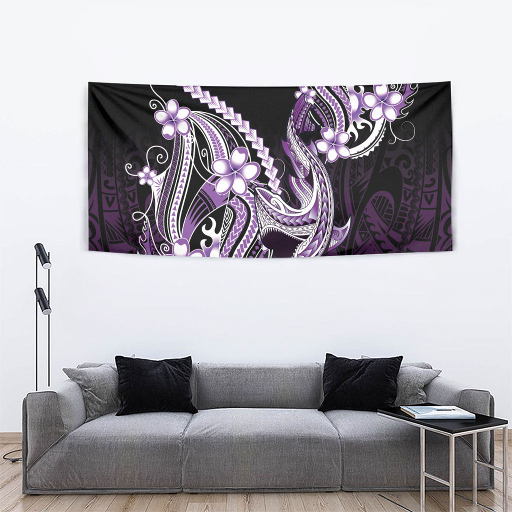 Purple Black Aloha Hawaii Tapestry Polynesian Shark Tattoo Plumeria LT14 - Polynesian Pride