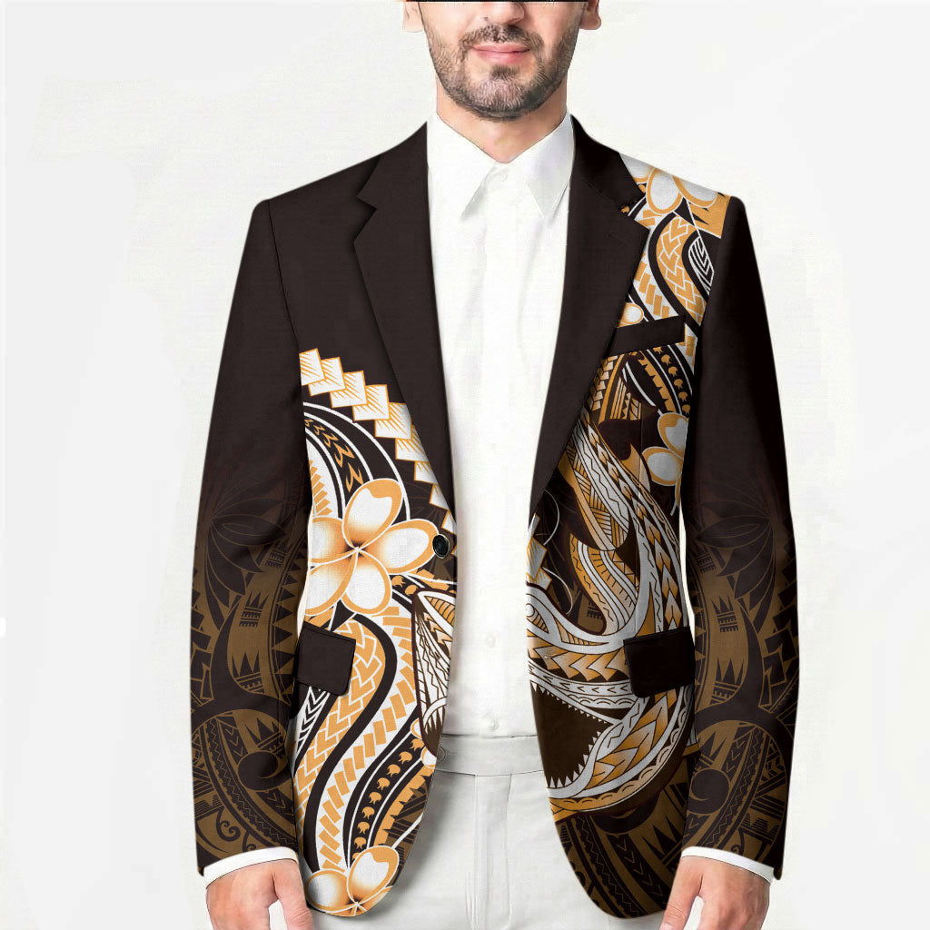 Orange Black Aloha Hawaii Blazer Polynesian Shark Tattoo Plumeria LT14 - Polynesian Pride