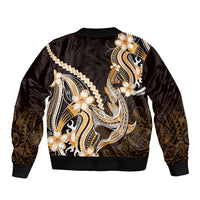 Orange Black Aloha Hawaii Bomber Jacket Polynesian Shark Tattoo Plumeria LT14 - Polynesian Pride