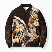 Orange Black Aloha Hawaii Bomber Puffer Jacket Polynesian Shark Tattoo Plumeria LT14 Unisex Orange - Polynesian Pride