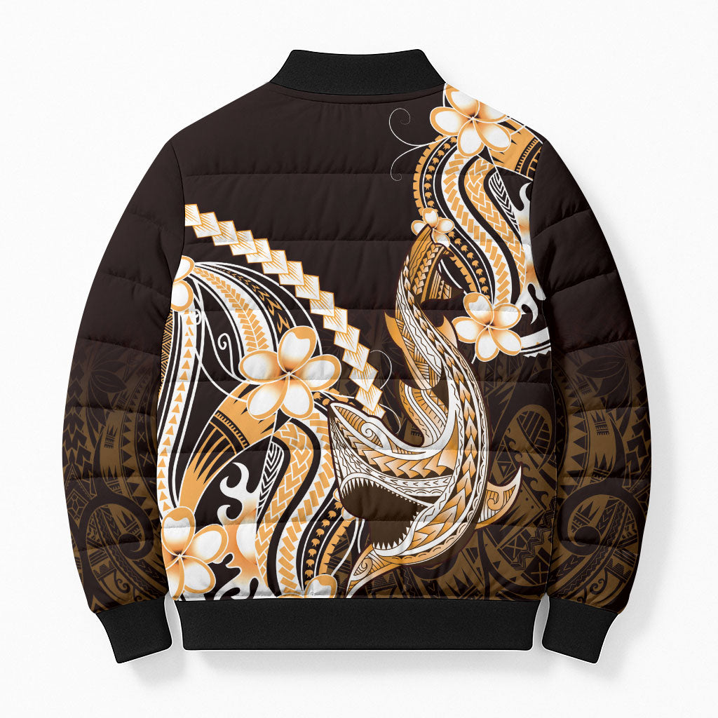 Orange Black Aloha Hawaii Bomber Puffer Jacket Polynesian Shark Tattoo Plumeria LT14 - Polynesian Pride