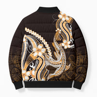 Orange Black Aloha Hawaii Bomber Puffer Jacket Polynesian Shark Tattoo Plumeria LT14 - Polynesian Pride