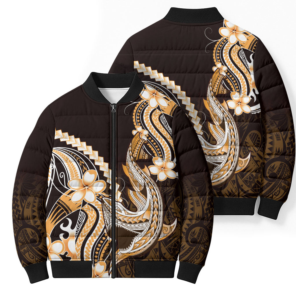 Orange Black Aloha Hawaii Bomber Puffer Jacket Polynesian Shark Tattoo Plumeria LT14 - Polynesian Pride