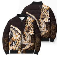 Orange Black Aloha Hawaii Bomber Puffer Jacket Polynesian Shark Tattoo Plumeria LT14 - Polynesian Pride