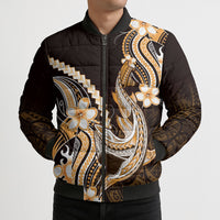 Orange Black Aloha Hawaii Bomber Puffer Jacket Polynesian Shark Tattoo Plumeria LT14 - Polynesian Pride