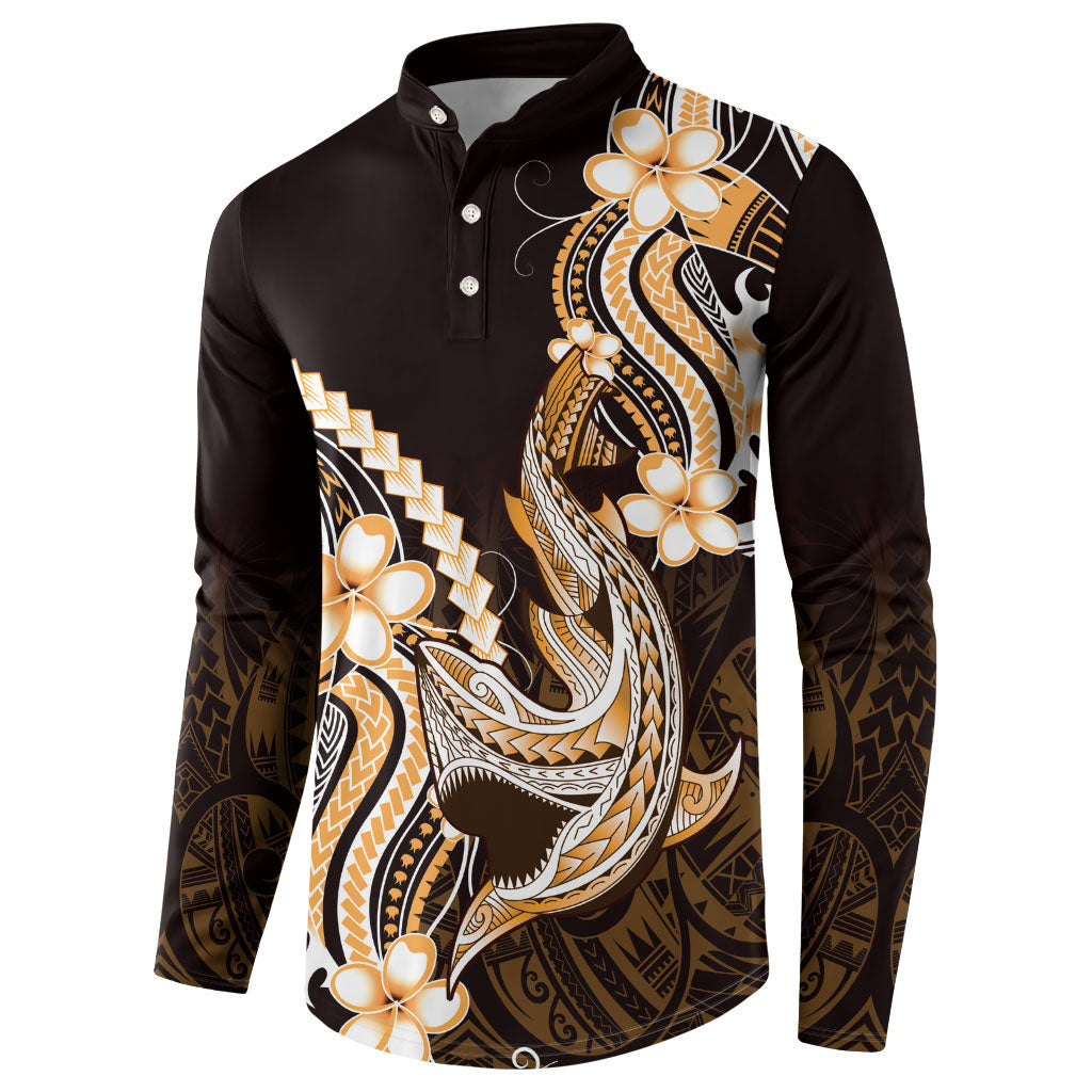 Orange Black Aloha Hawaii Button Sweatshirt Polynesian Shark Tattoo Plumeria LT14 - Polynesian Pride