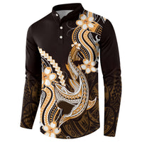 Orange Black Aloha Hawaii Button Sweatshirt Polynesian Shark Tattoo Plumeria LT14 - Polynesian Pride